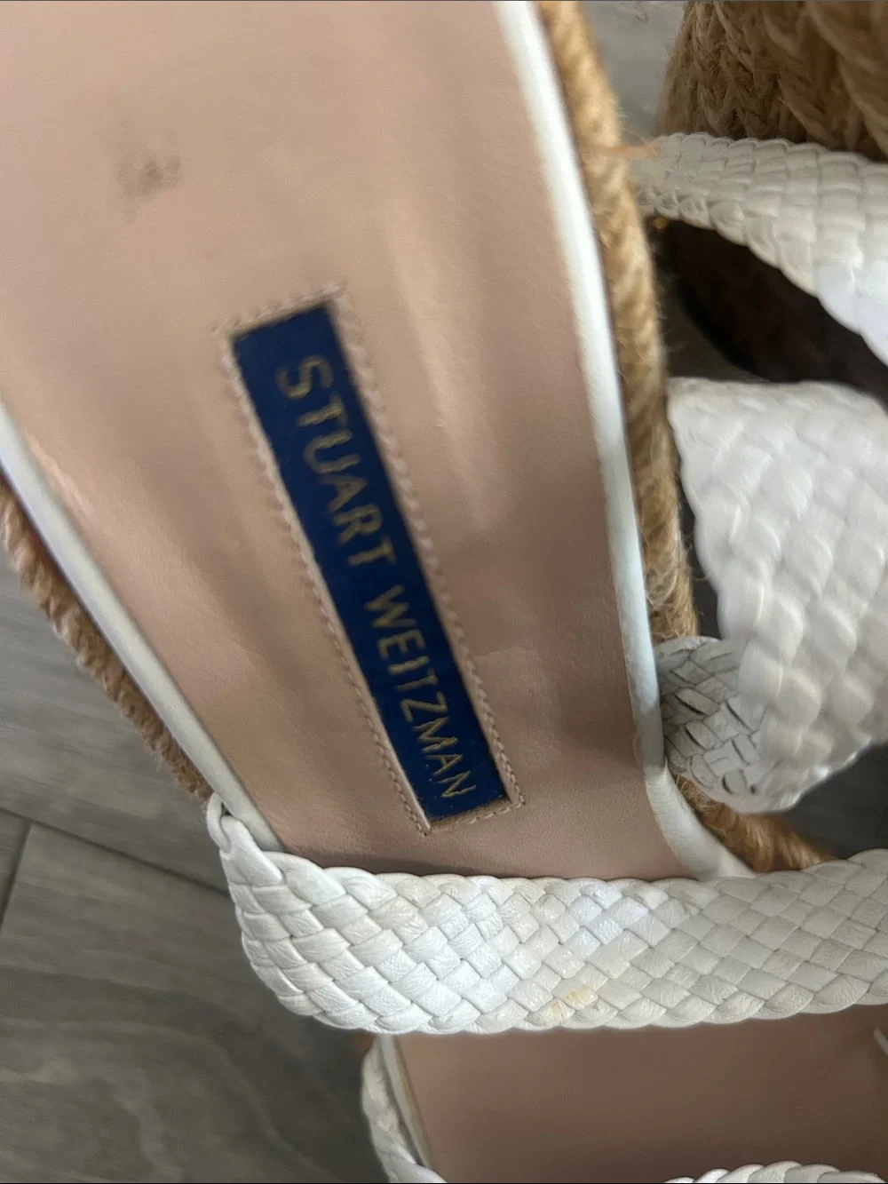 Stuart Weitzman Elise Woven Wedge White Braided Leather Espadrille Sz 10